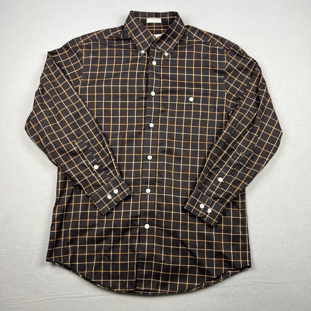 Orvis Mens M Country Twill Long-Sleeve Button-Down Shirt Black Windowpane Plaid